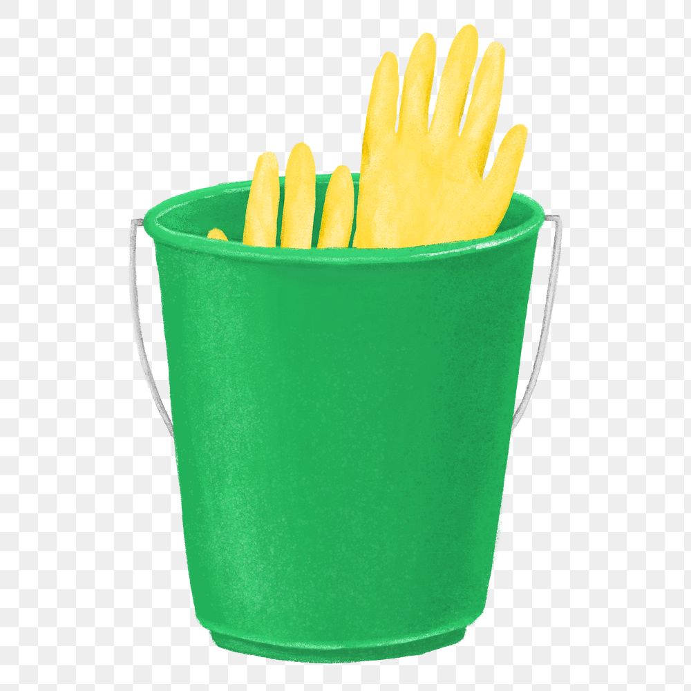 Green bucket png, cleaning supply illustration, transparent background