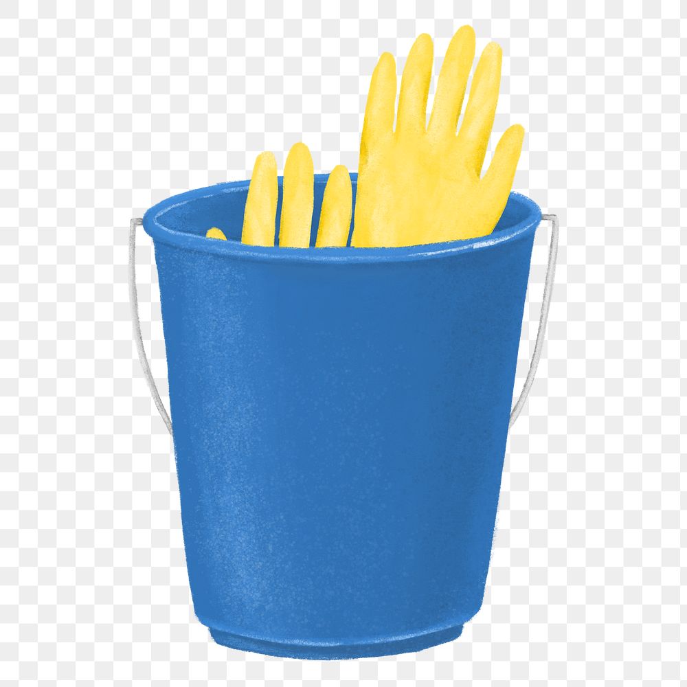 Blue bucket png, cleaning supply illustration, transparent background