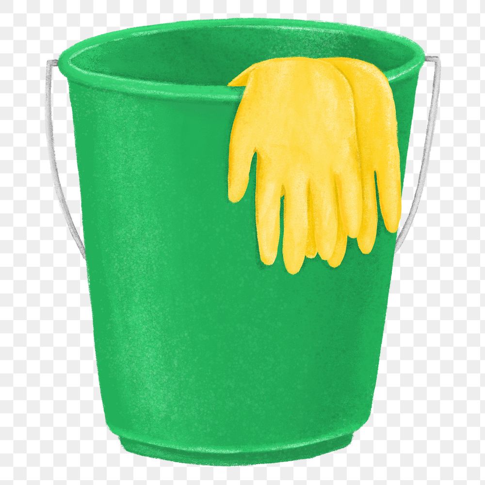 Green bucket png, cleaning supply illustration, transparent background