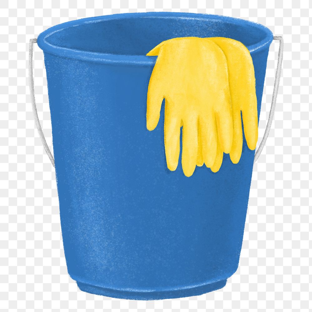 Blue bucket png, cleaning supply illustration, transparent background