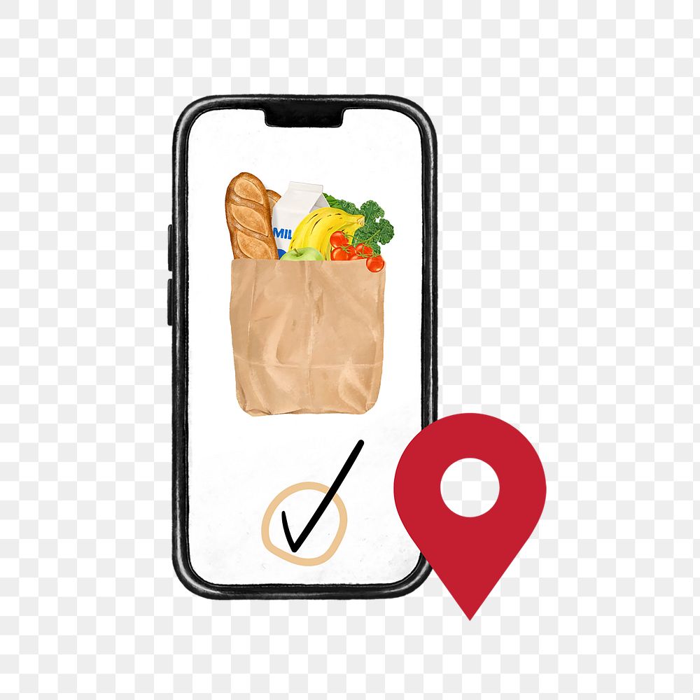 Grocery delivery png, aesthetic illustration, transparent background