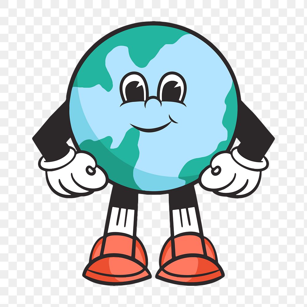 Earth character png, retro illustration, transparent background