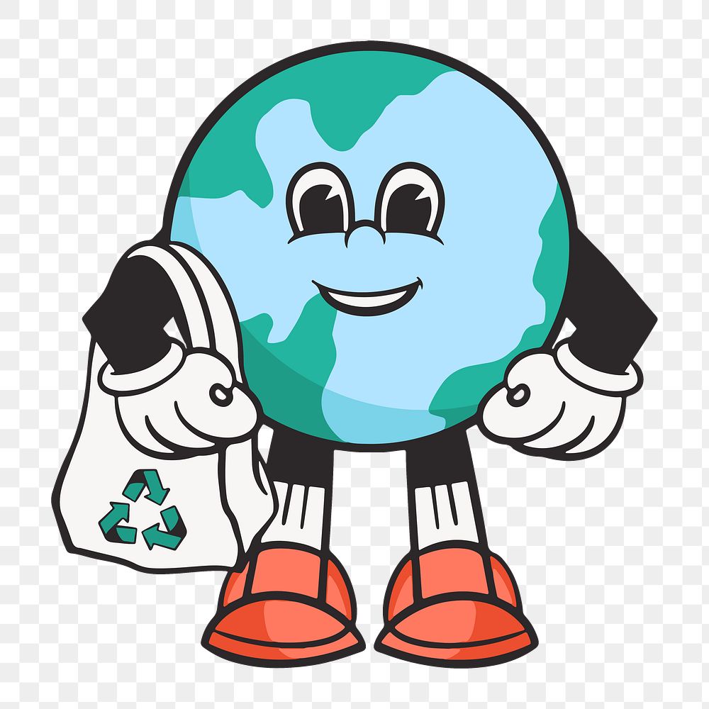 Earth character png, retro illustration, transparent background