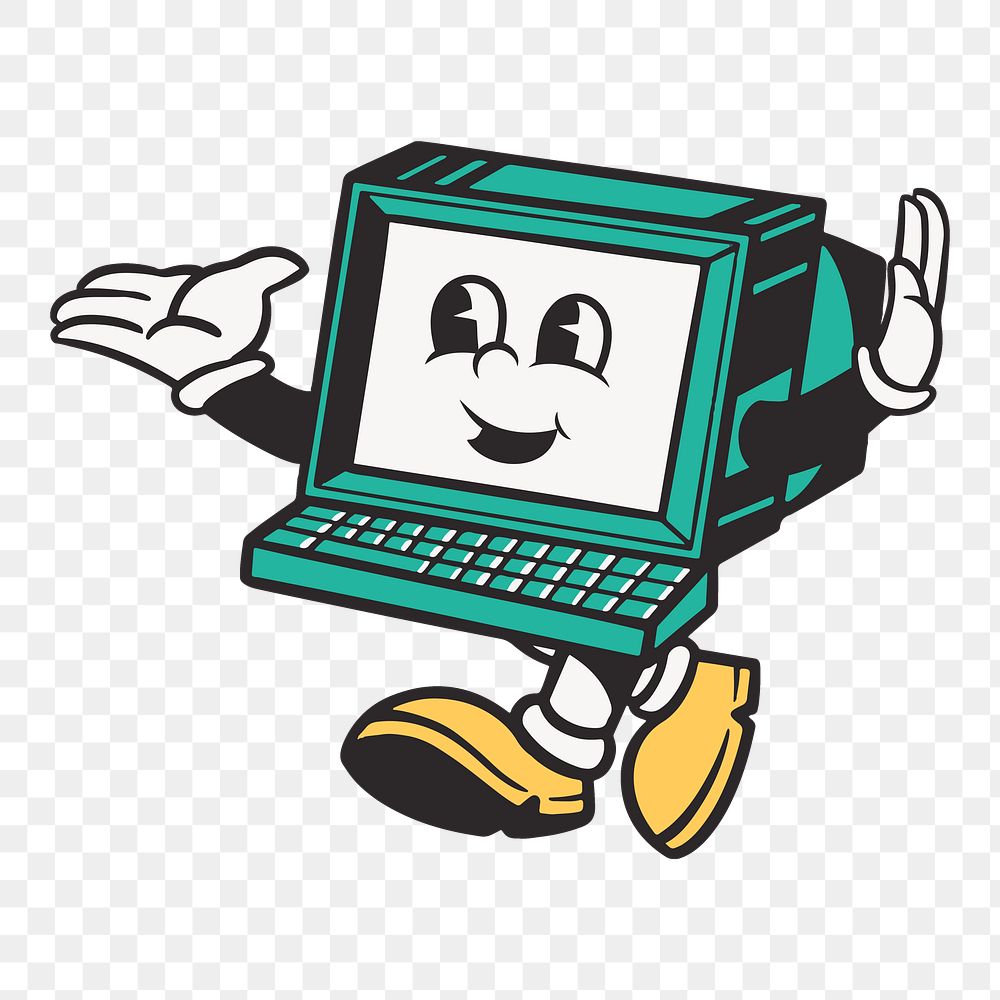 Computer character png, retro illustration, transparent background