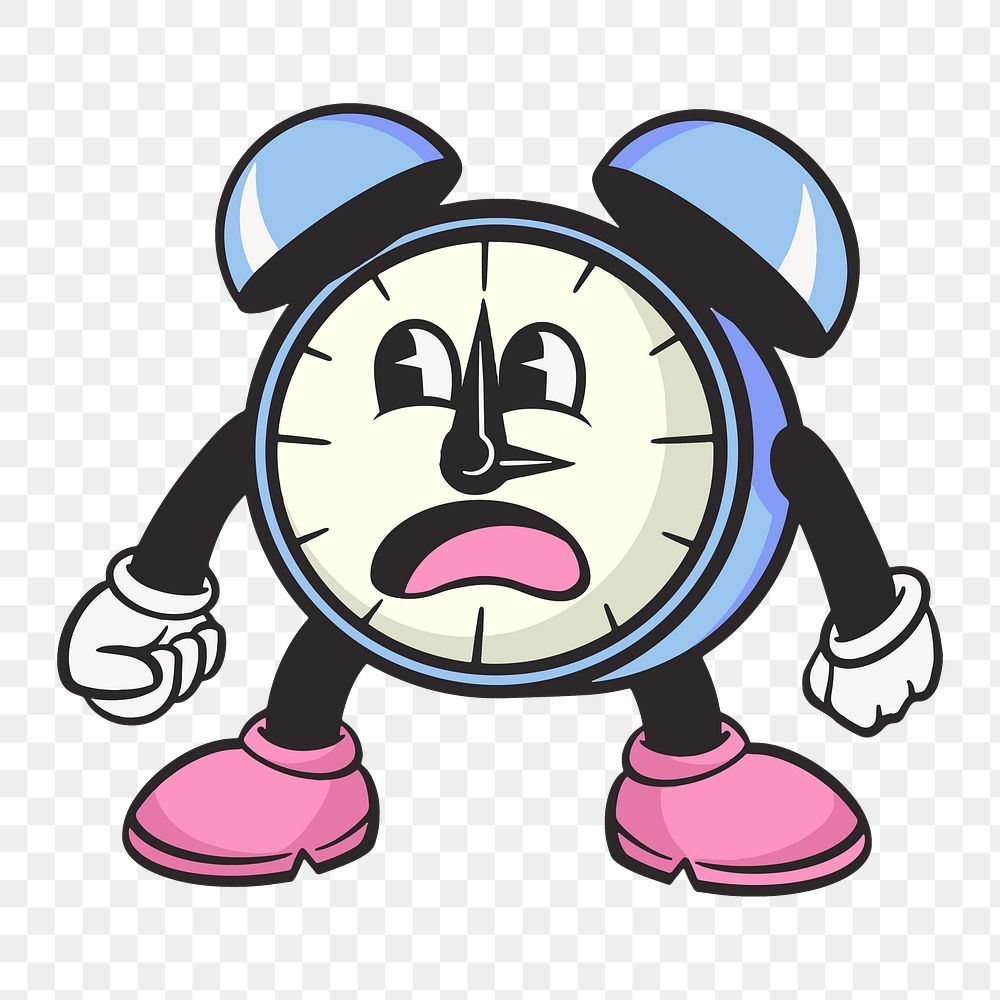 Clock character png, retro illustration, transparent background