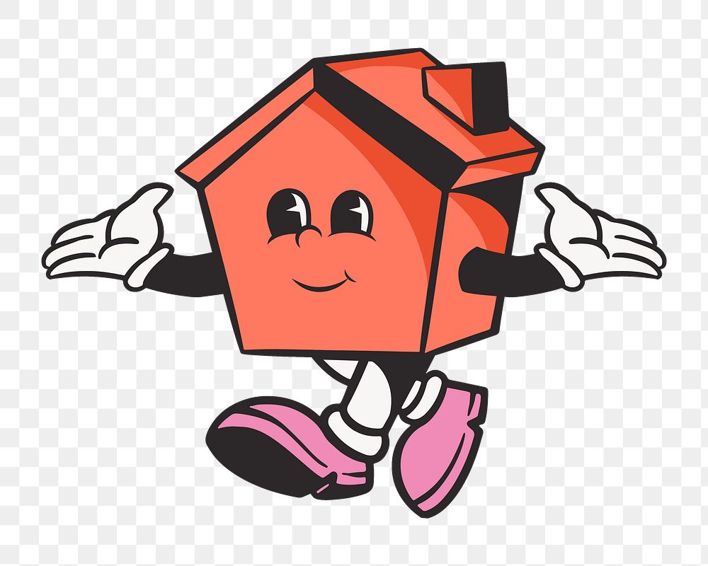 House character png, retro illustration, transparent background
