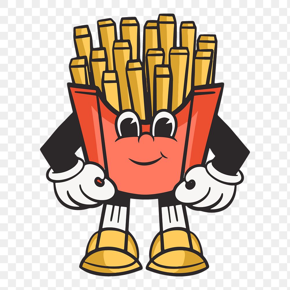Fries character png, retro illustration, transparent background