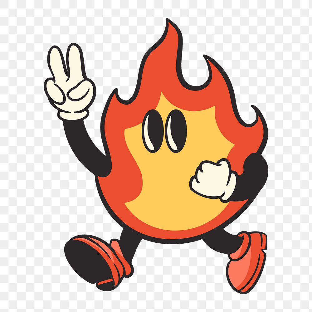 Fire character png, retro illustration, transparent background
