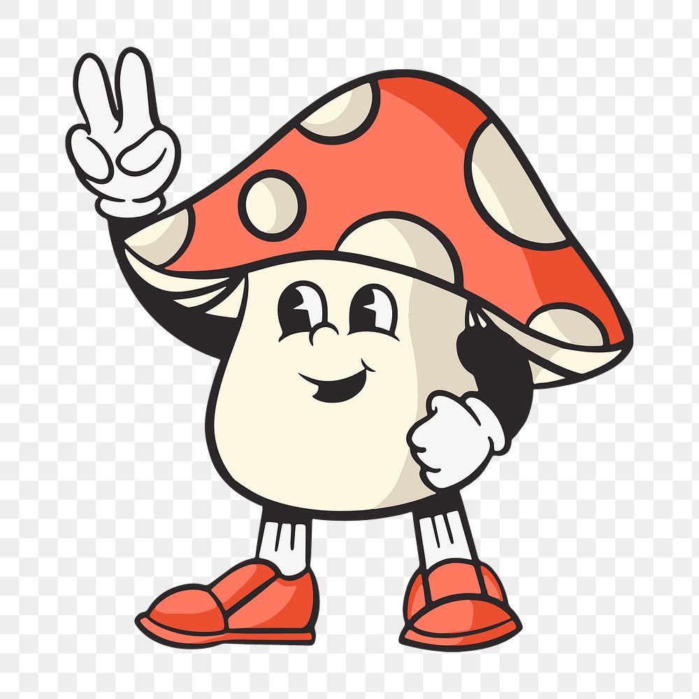 Mushroom character png, retro illustration, transparent background