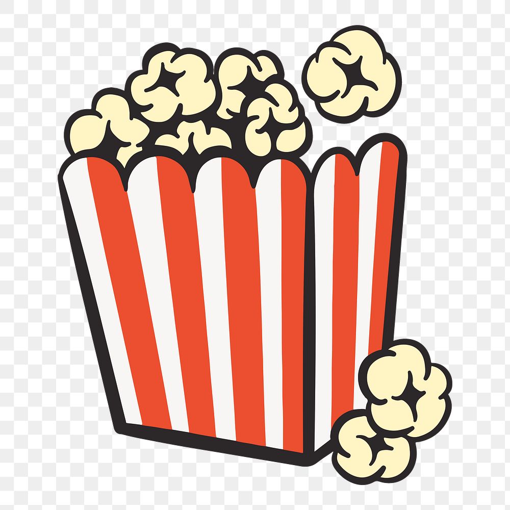 Movie popcorn png, retro illustration, transparent background