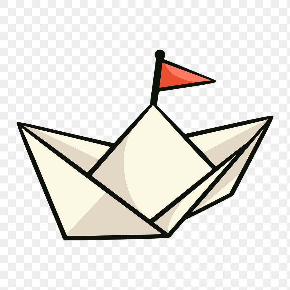 Paper boat png, retro illustration, transparent background