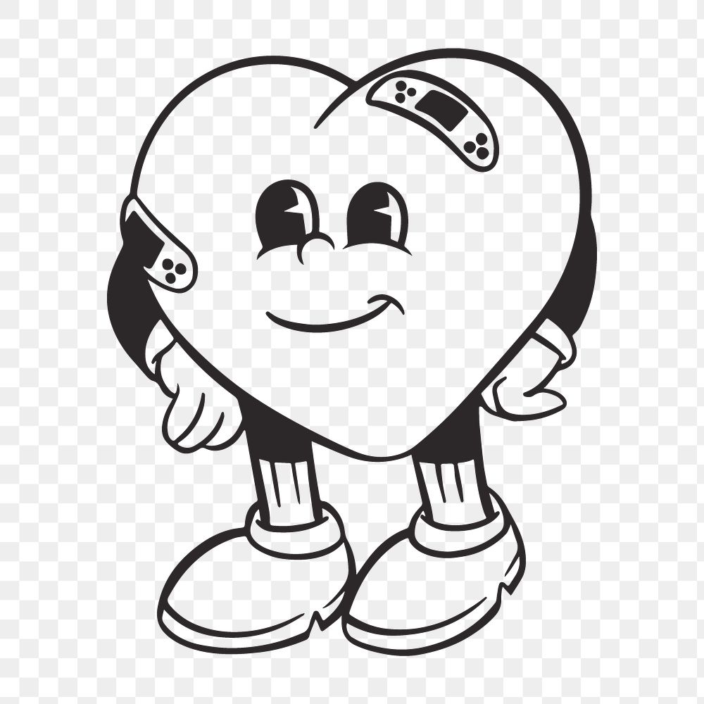 Heart character png, retro illustration, transparent background