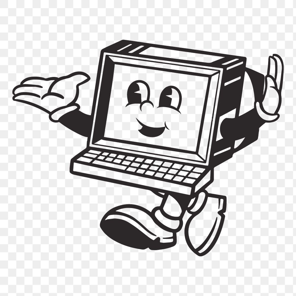 Computer character png, retro illustration, transparent background