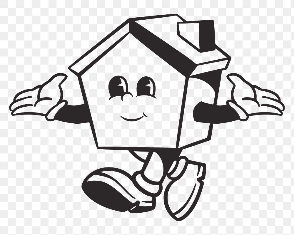 House character png, retro illustration, transparent background
