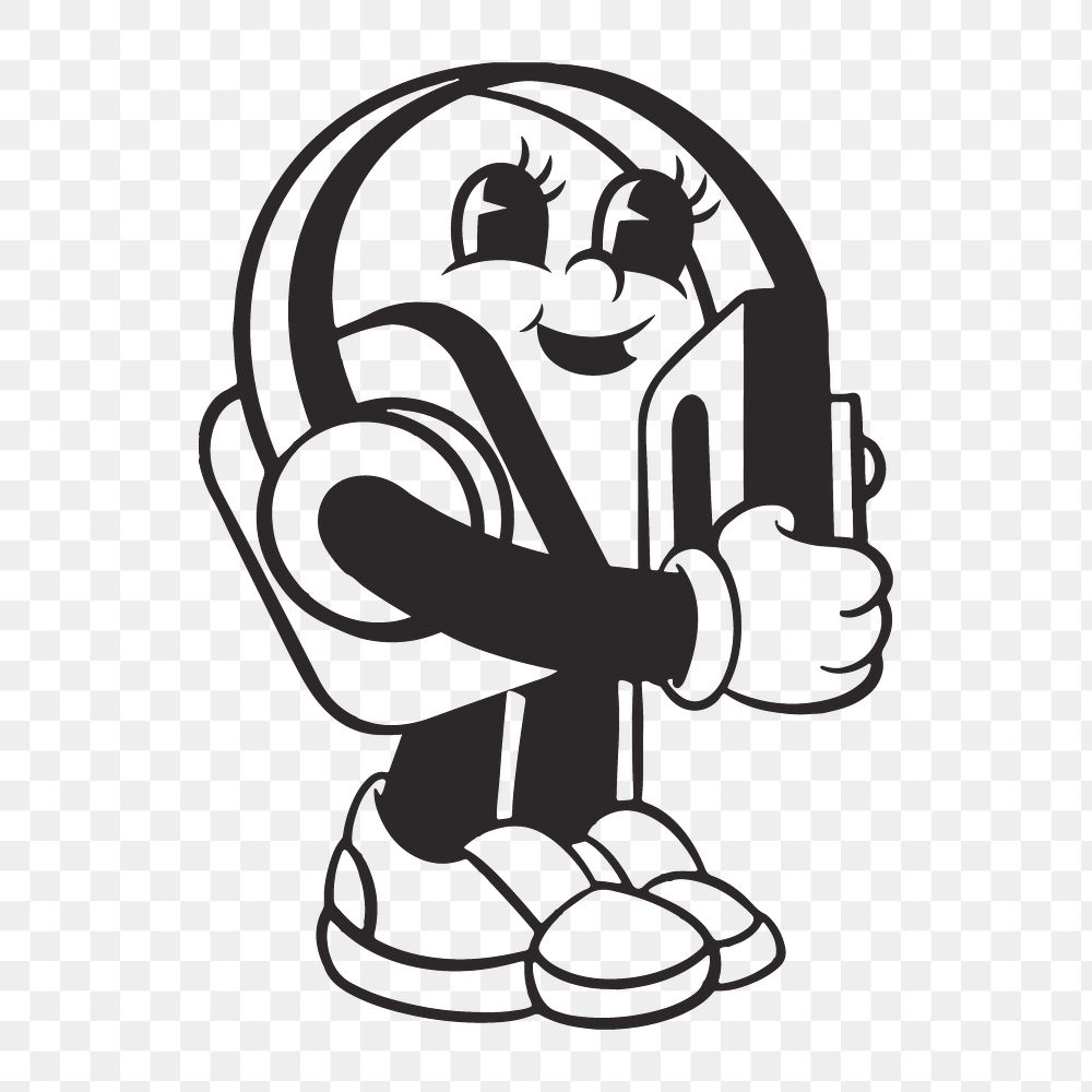 Headphones character png, retro illustration, transparent background