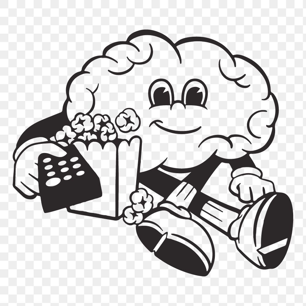 Brain character png, retro illustration, transparent background