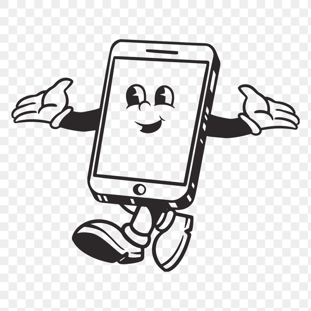 Phone character png, retro illustration, transparent background