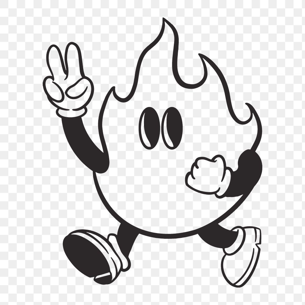 Flame character png, retro illustration, transparent background