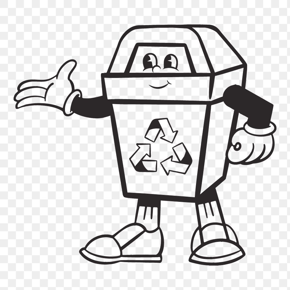 Recycle character png, retro illustration, transparent background