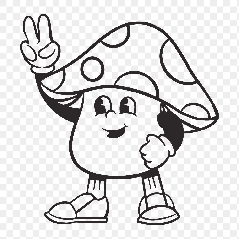 Mushroom character png, retro illustration, transparent background