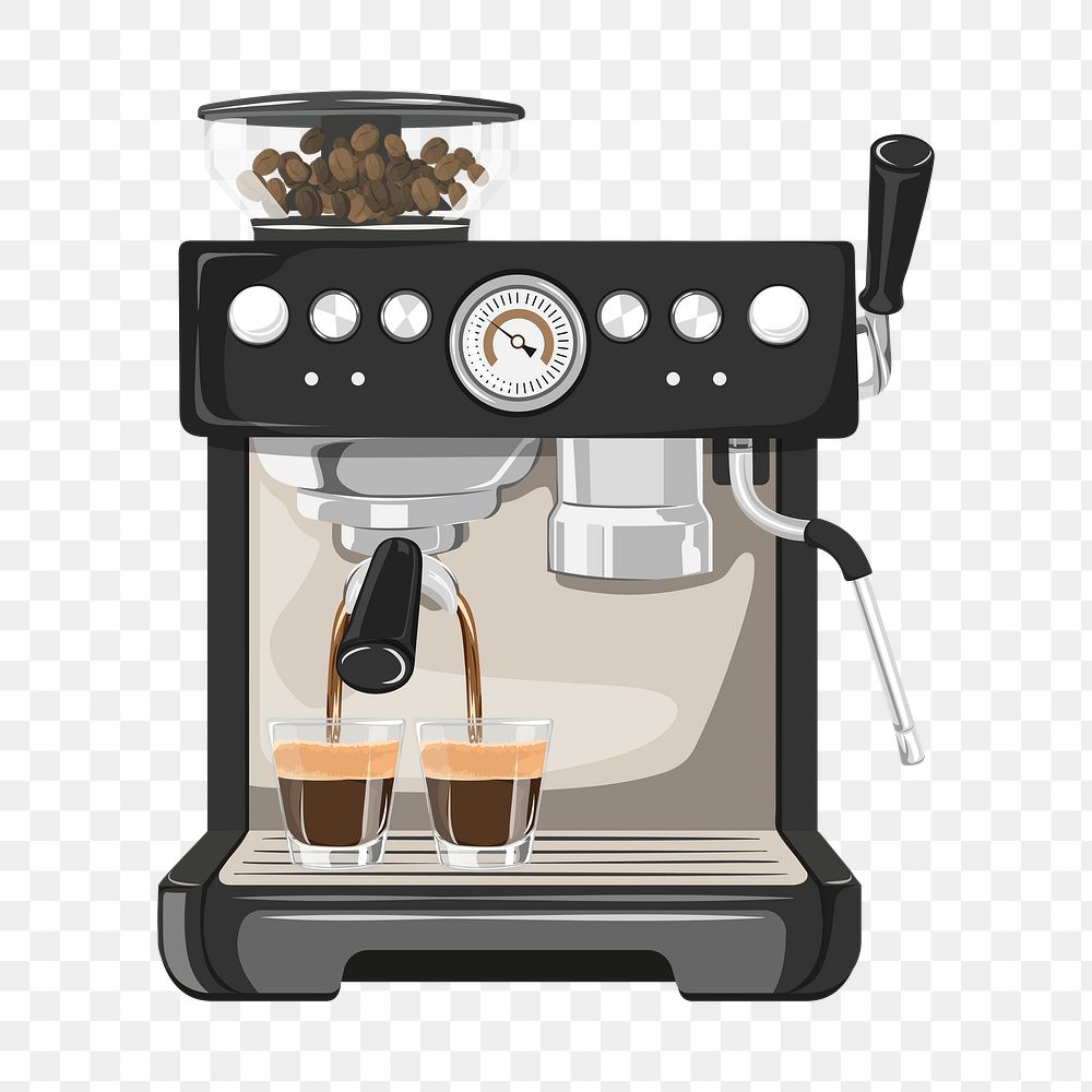Coffee maker png cute machine illustration, transparent background
