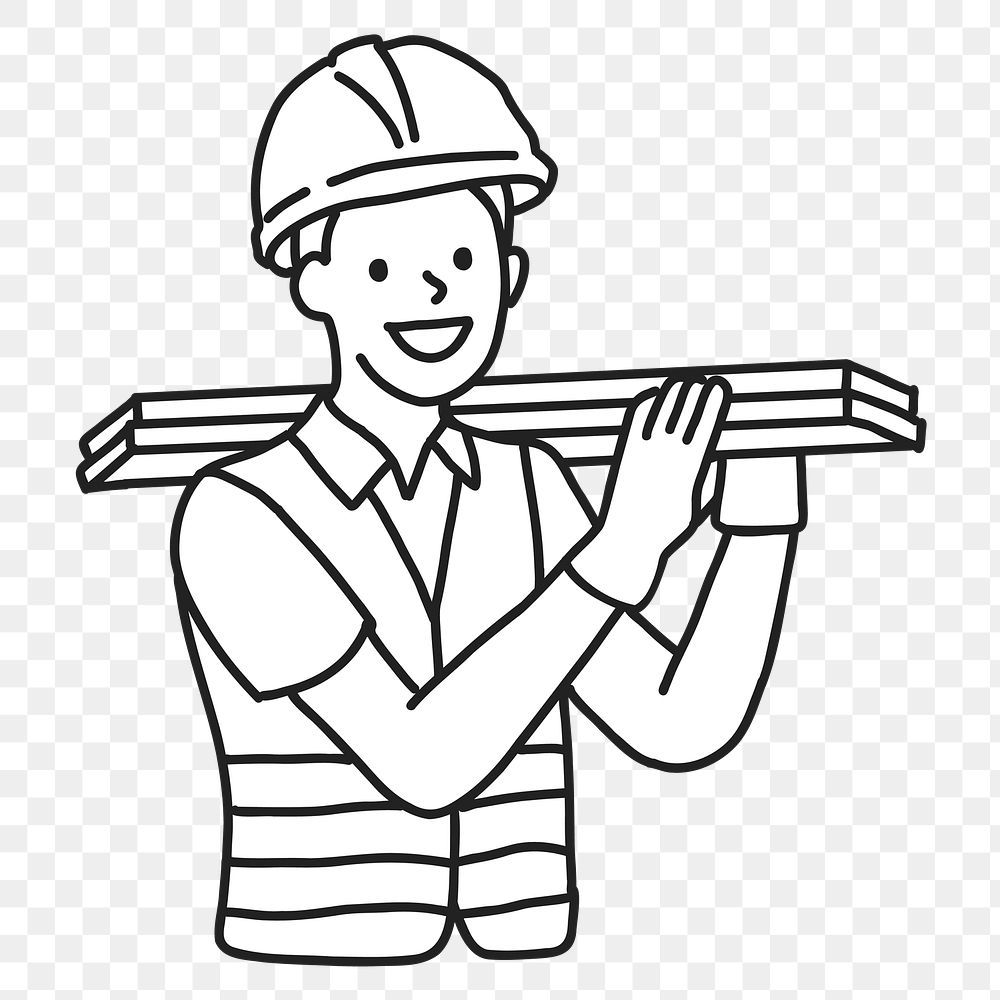 PNG Civil engineer construction worker line art, collage element, transparent background