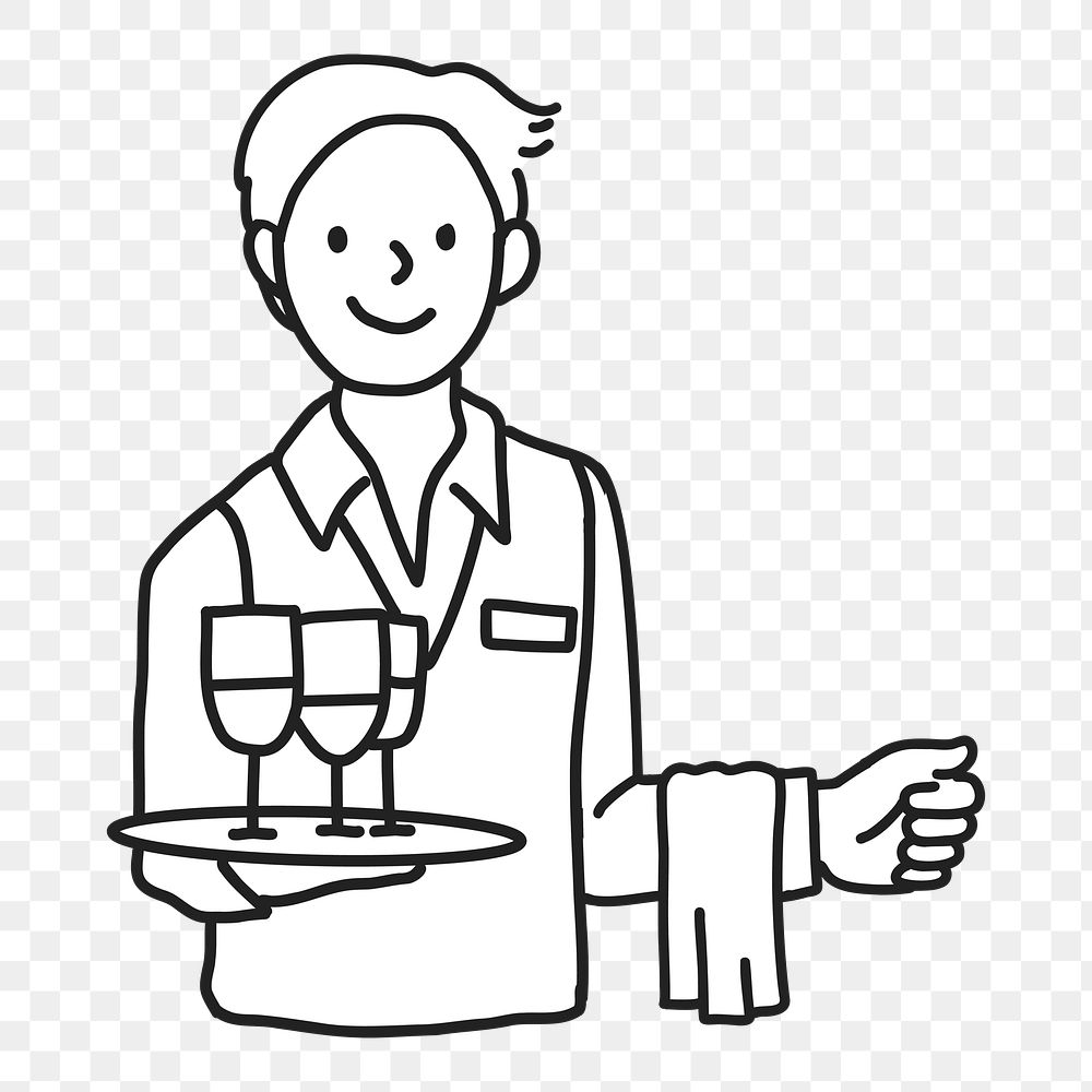 PNG Waiter serving drinks line art sticker, transparent background