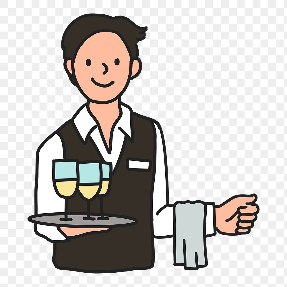 PNG Waiter serving drinks sticker, transparent background