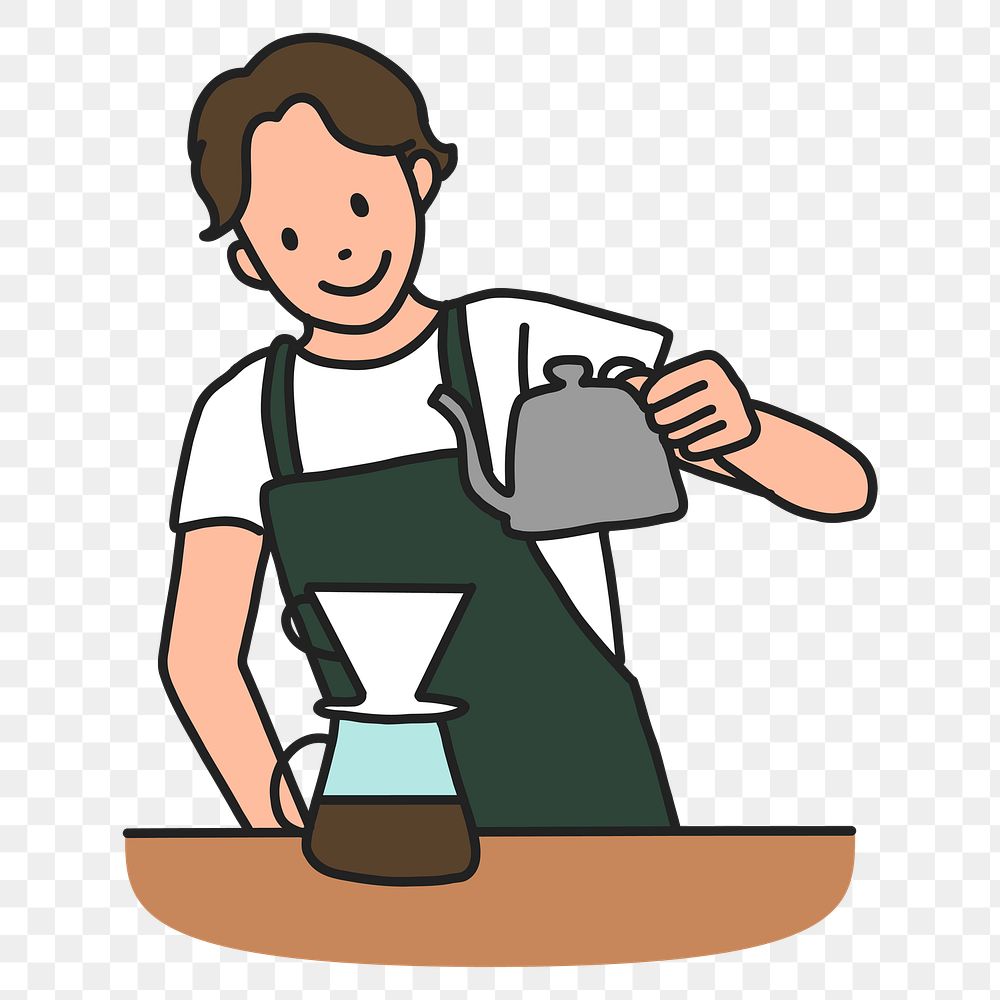 PNG Barista preparing manual drip coffee sticker, transparent background