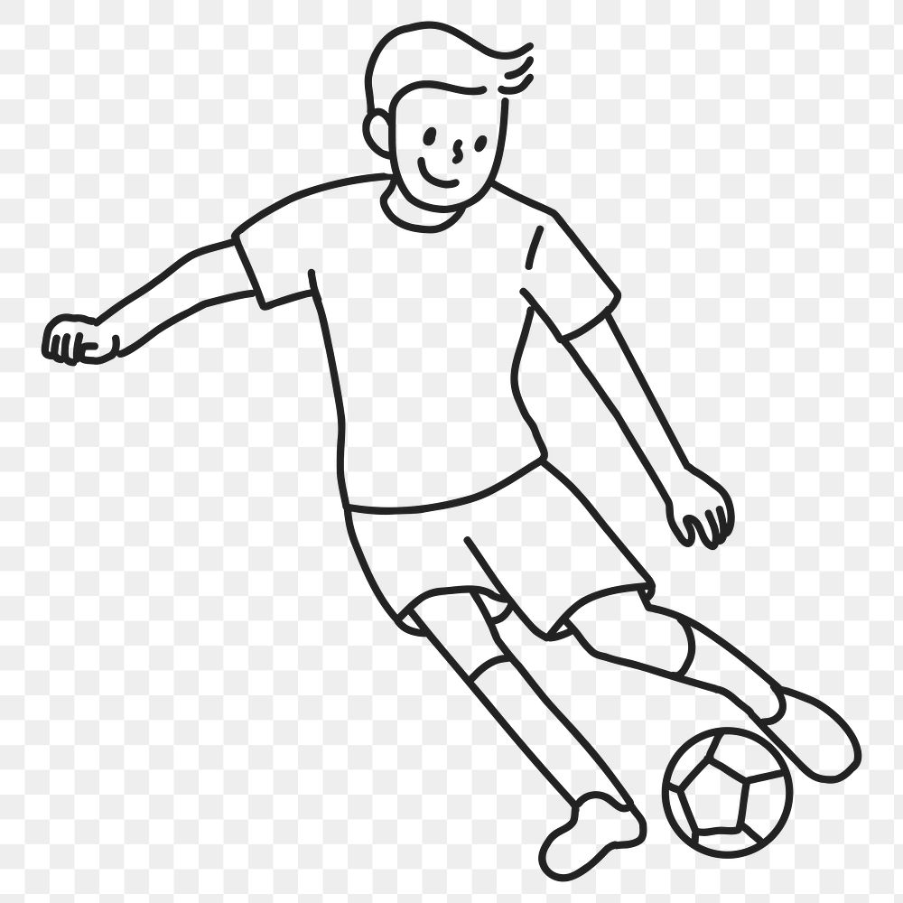 PNG Man playing football line drawing sticker, transparent background
