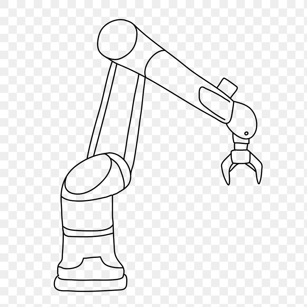 Industrial robotic arm png line art illustration, transparent background