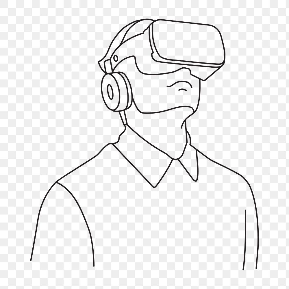 Man wearing VR png, technology line art illustration, transparent background