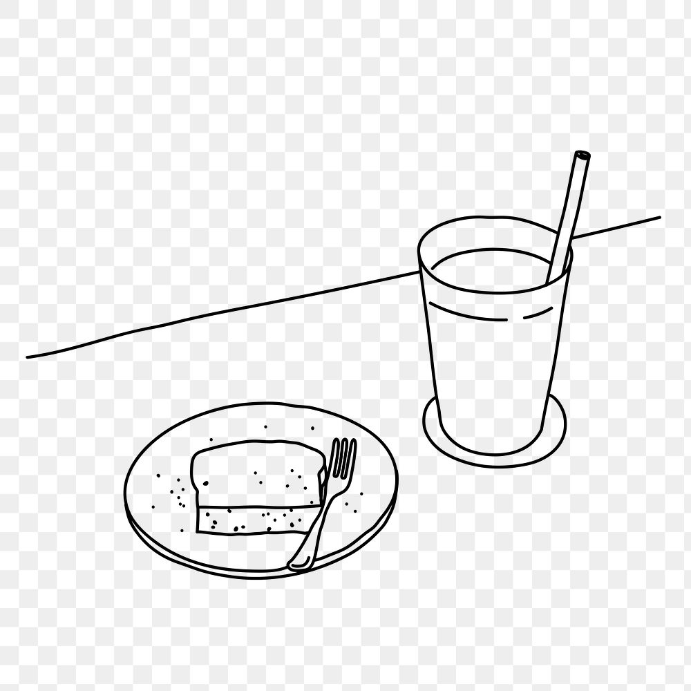 Toast & milk png, breakfast food line art illustration, transparent background