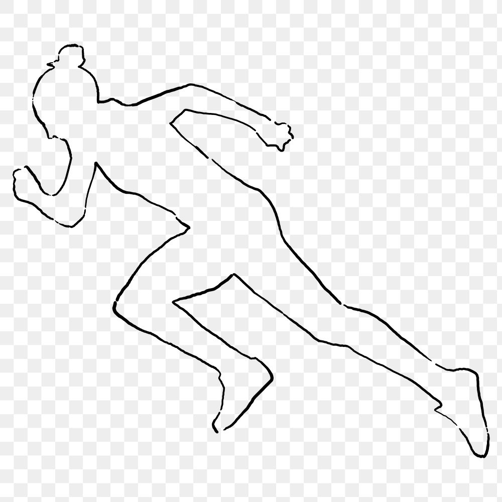 Running woman png line art, transparent background