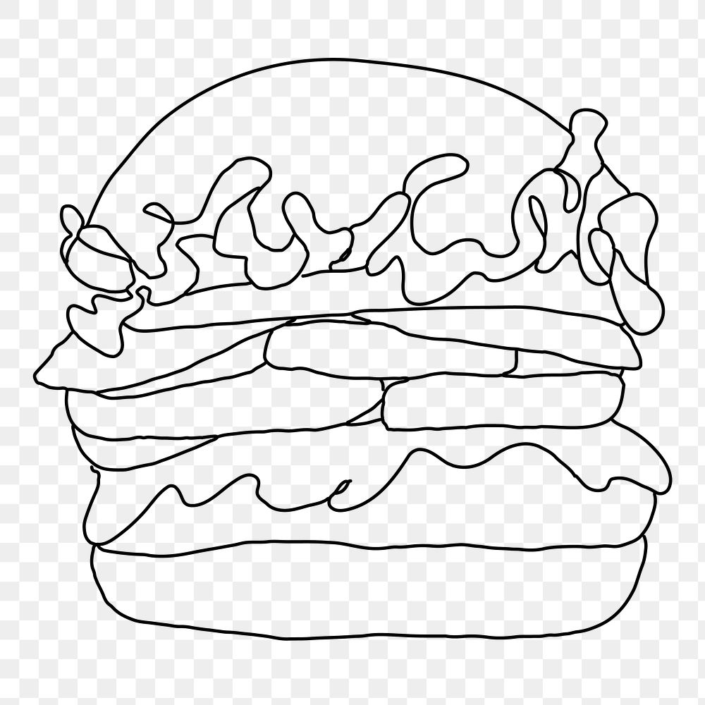 Hamburger png line art, transparent background