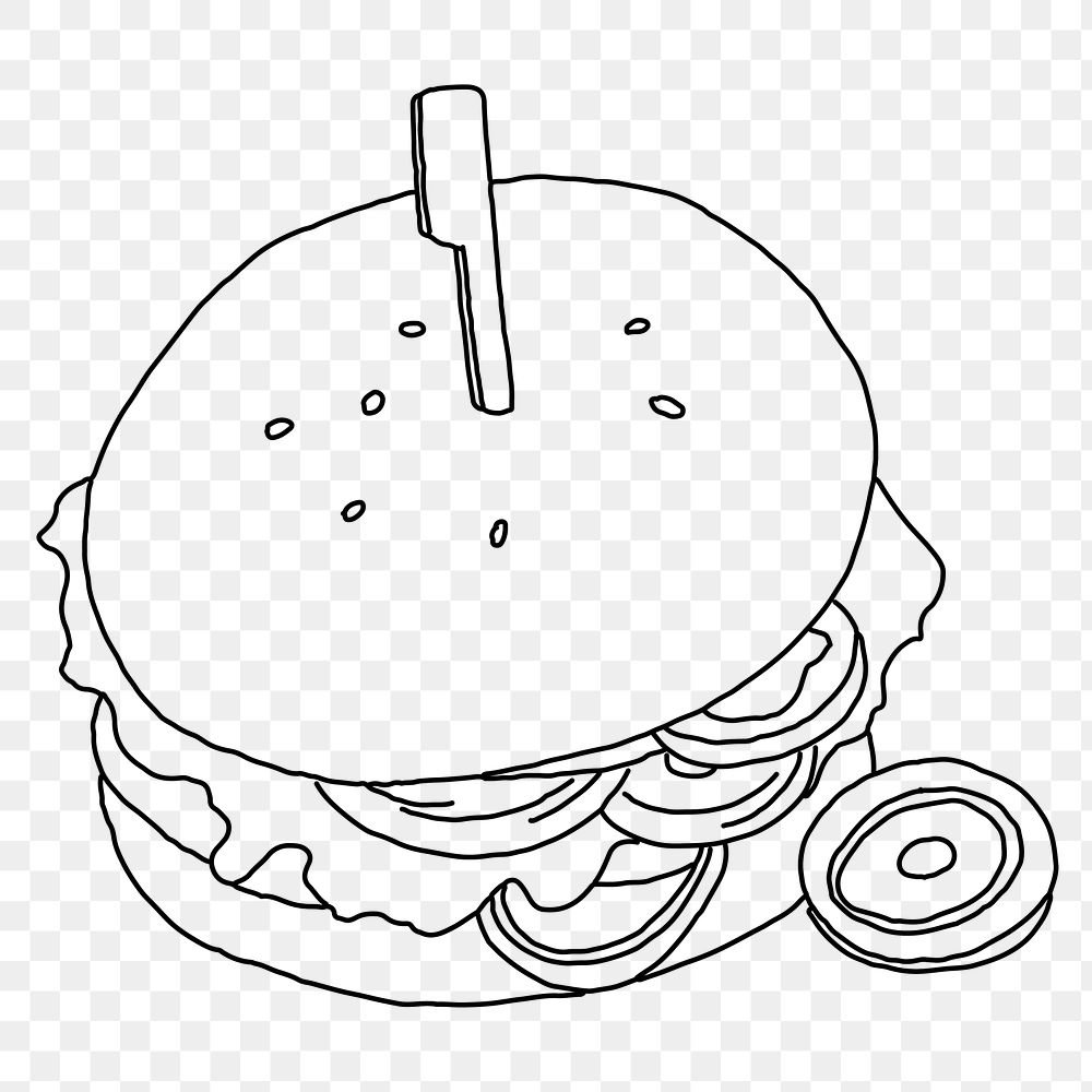 Hamburger png line art, transparent background