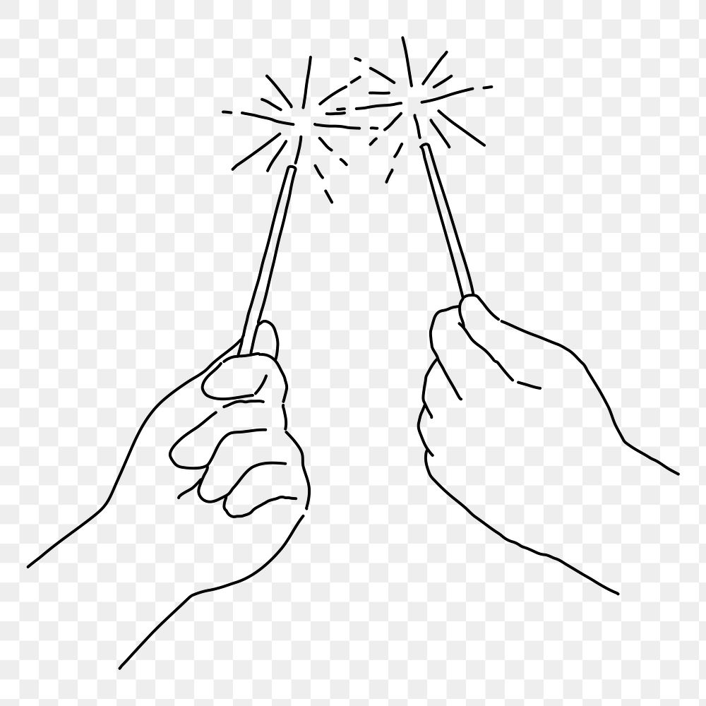 Sparklers png line art, transparent background