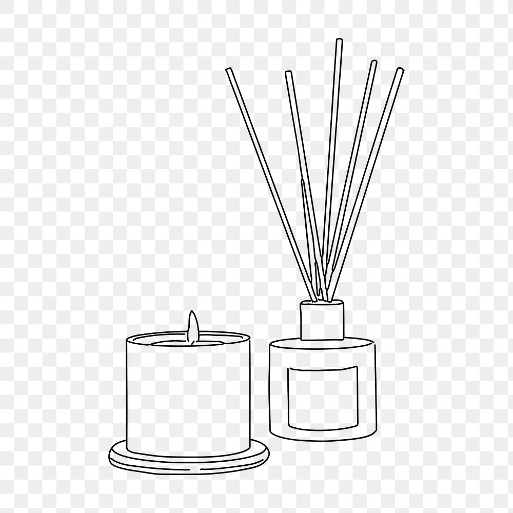 Scented candle png incense line art illustration, transparent background