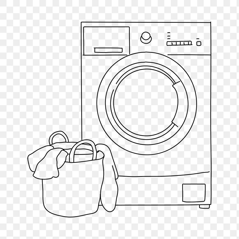 Washing machine laundry png, chore line art illustration, transparent background