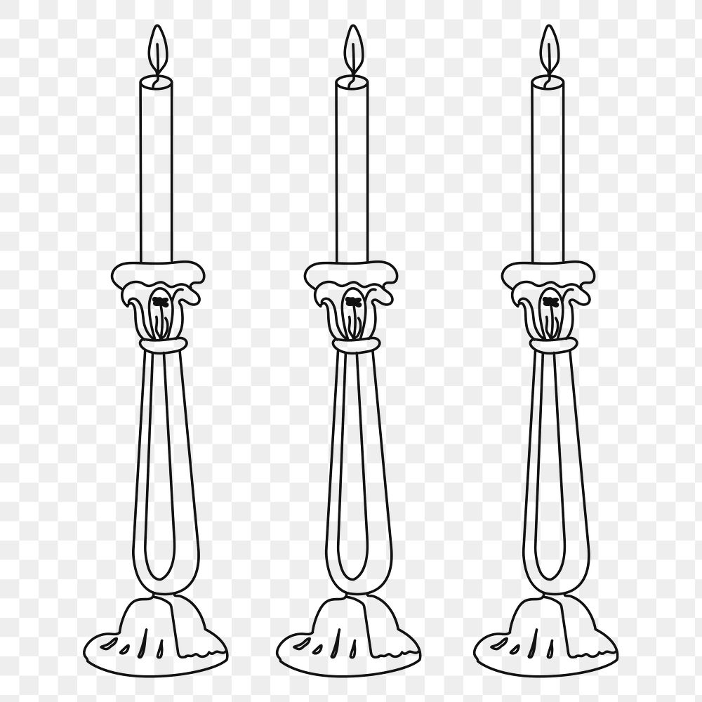 Lit candle png decoration line art illustration, transparent background