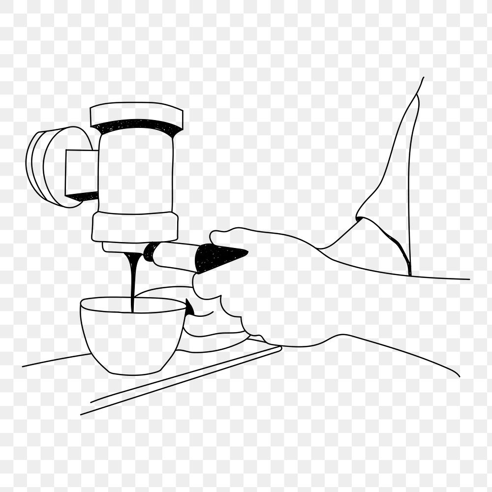 Barista making coffee png line art illustration, transparent background
