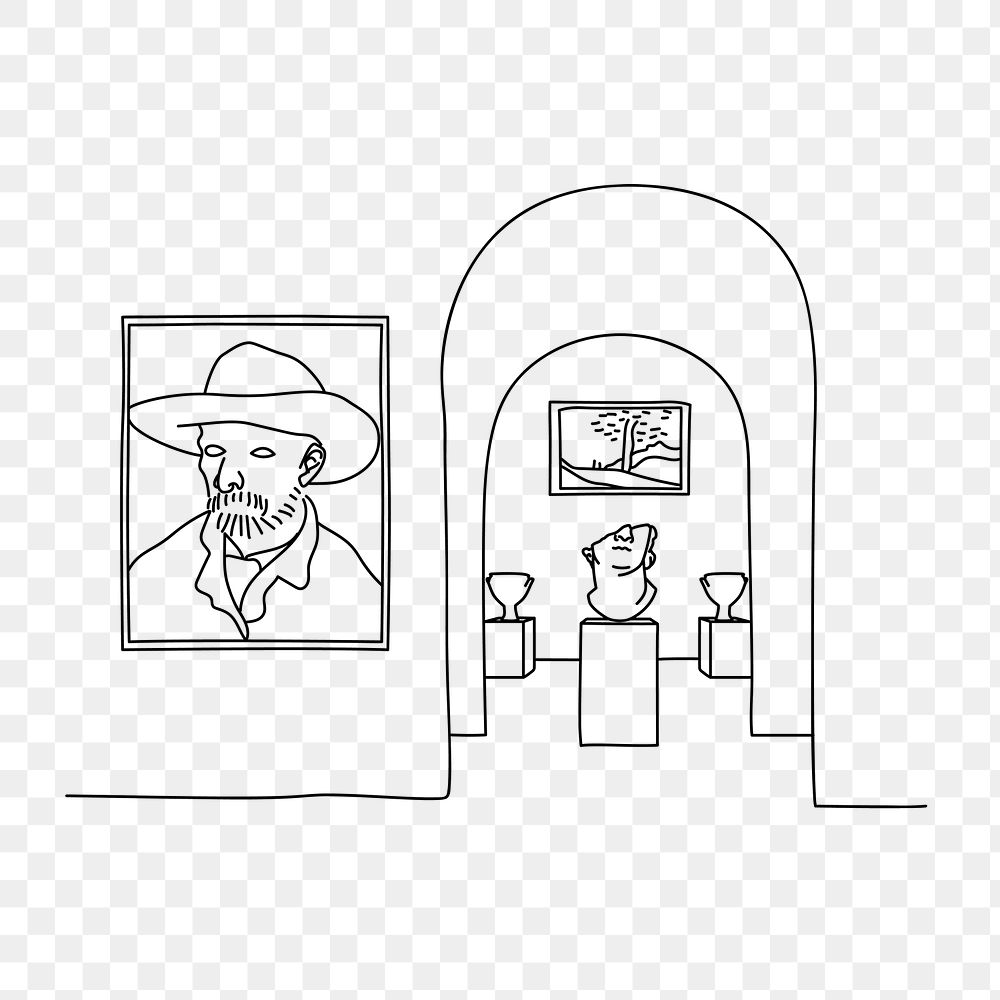 Art museum gallery png line art illustration, transparent background