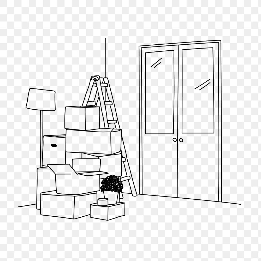 Stacked moving boxes png line art illustration, transparent background