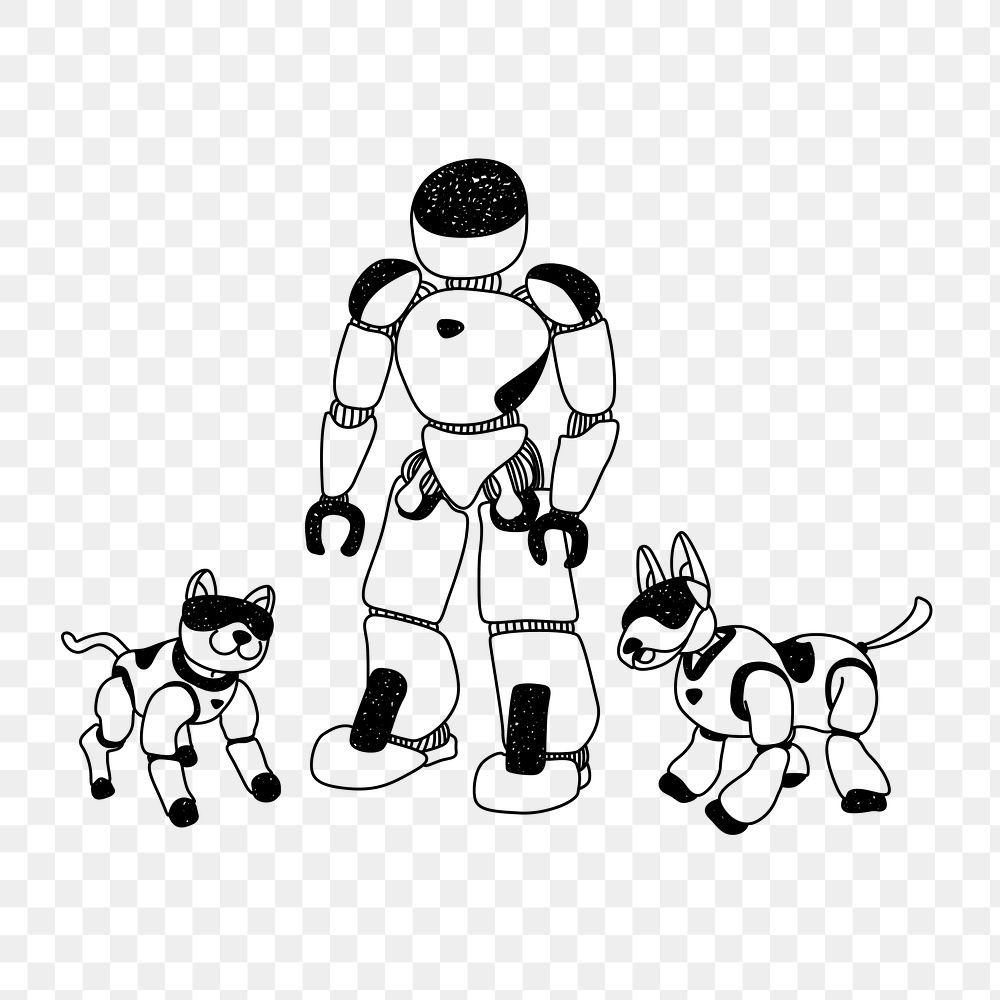 Human & dog robots  png line art illustration, transparent background