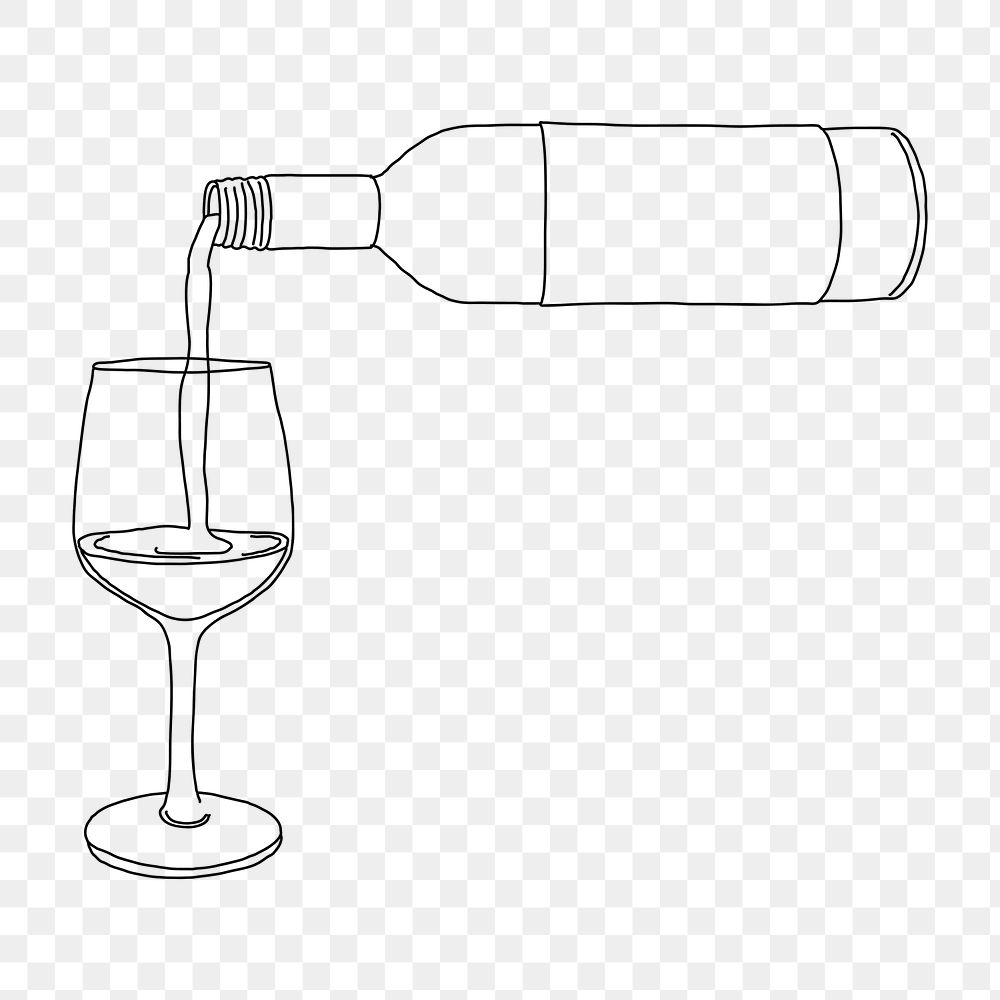 Wine glass png bottle line art illustration, transparent background