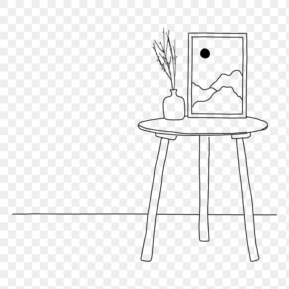 Side table png, frame line art illustration, transparent background