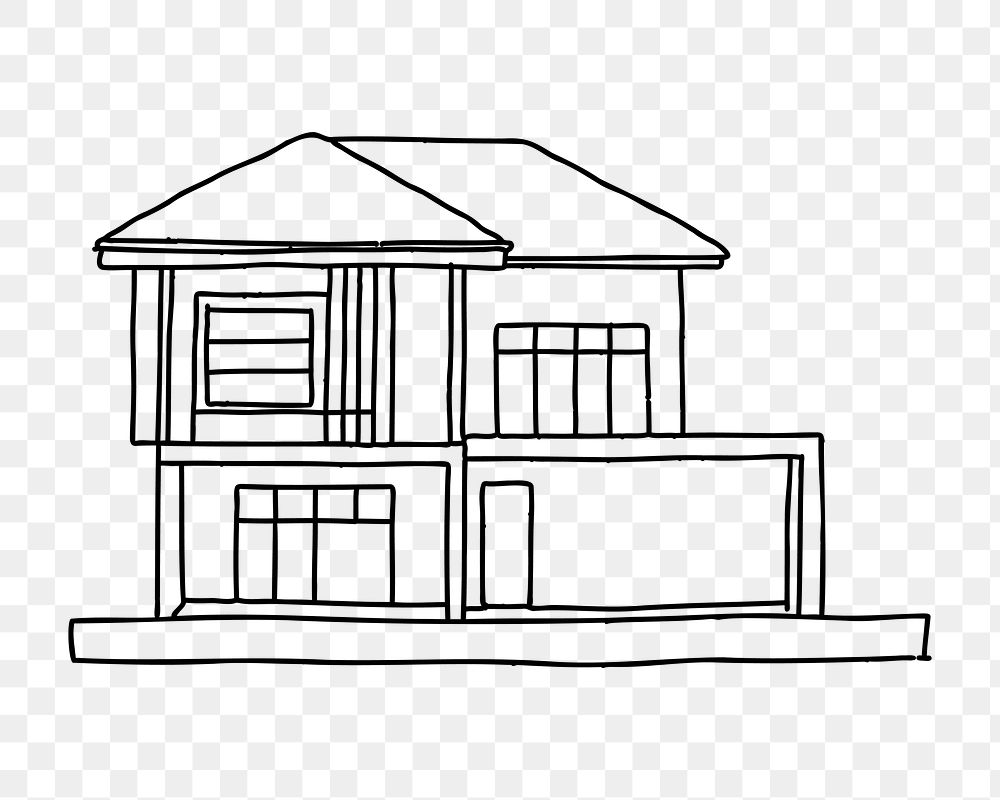 House architecture png line art illustration, transparent background