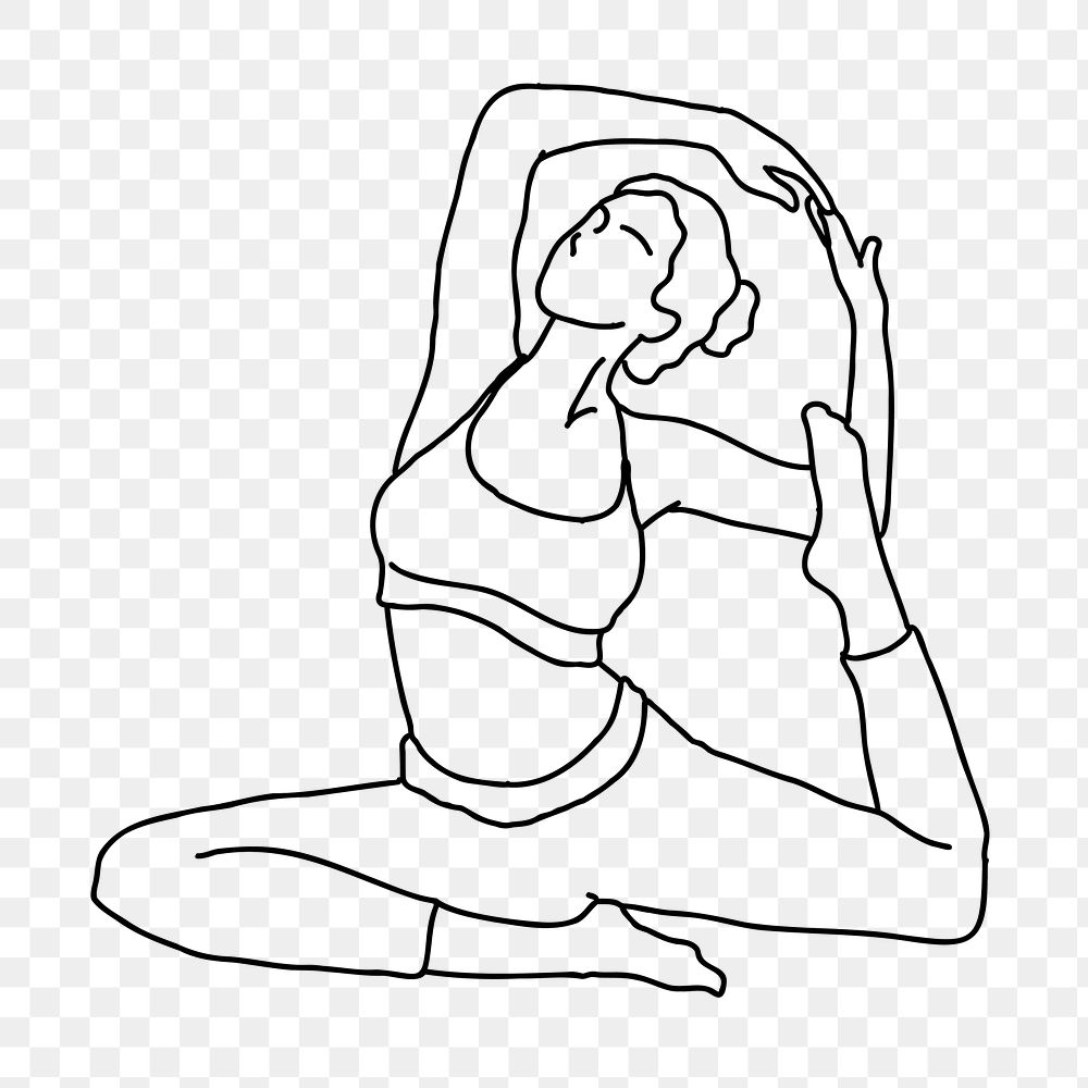 Yoga woman png, wellness line art illustration, transparent background