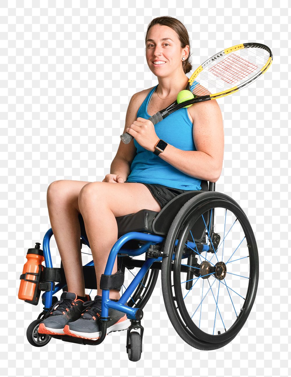 PNG Female athlete in wheelchair holding tennis racket collage element, transparent background