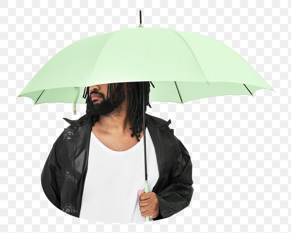 PNG man under umbrella, collage element, transparent background